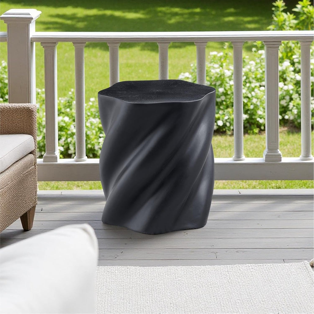 Art Deco Twisted End Table, Organic Sculptural Side Table for Living Room Decor, Modern Nightstand with Smooth Black Fiberglass Finish, Compact Accent Furniture for Small Spaces