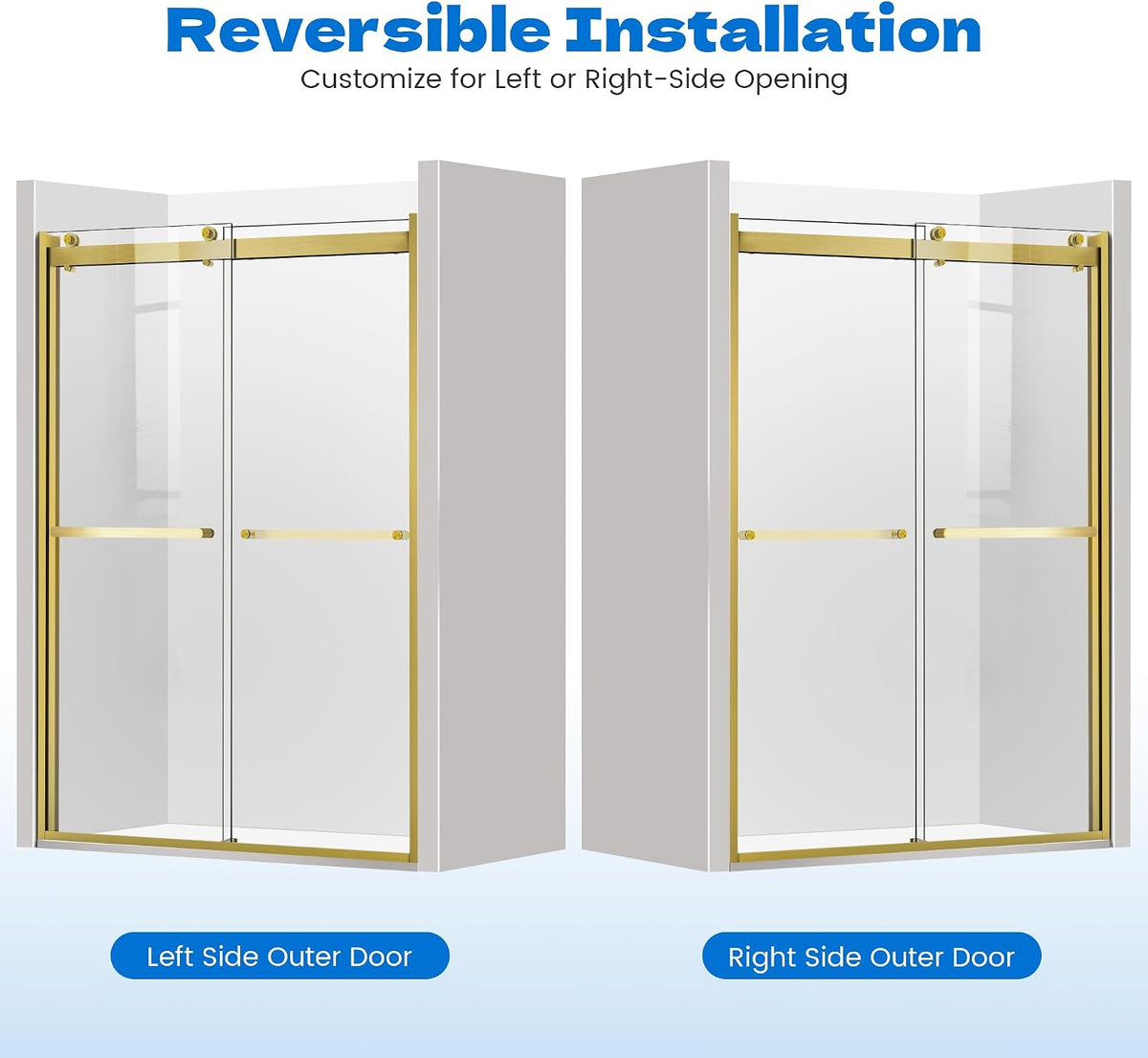 Sliding Shower Door, 48' W x 76' H Semi-Frameless Double Sliding Glass Shower Door with 5/16'' (8mm) Clear ASNI SGCC Tempered Glass, Bypass Shower Enclosure, Brushed Gold
