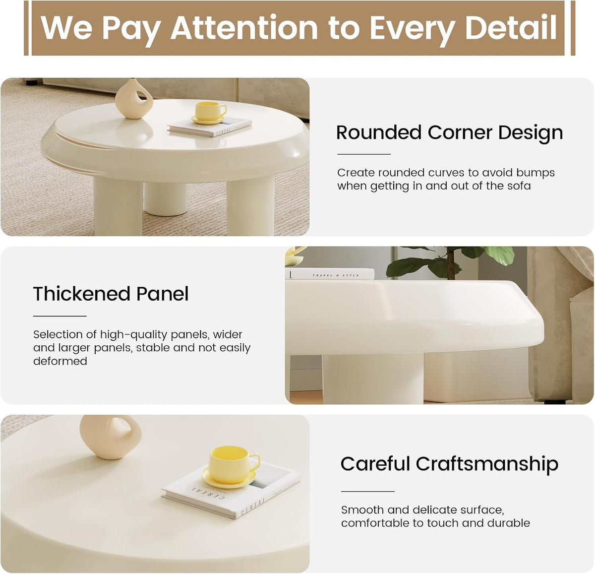 31.49' Round Coffee Table, Circle Coffee Tabels with 3 Legs for Living Room, Modern Circular Center Table for Sofa, White Mddern Tea Table for Bedroom, Easy Assembly