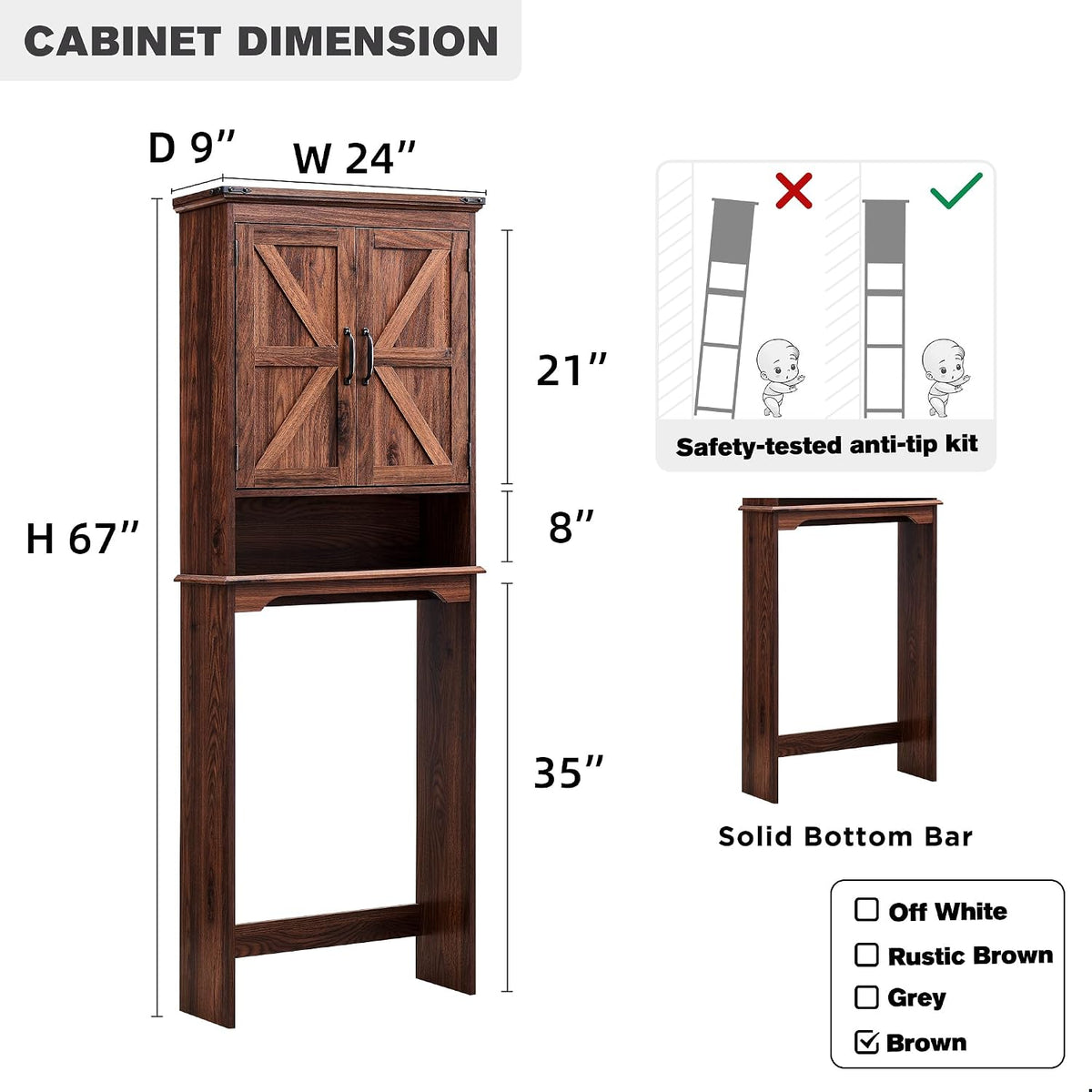ACCOHOHO Over The Toilet Storage Cabinet, Farmhouse Bathroom Cabinet with Adjustable Shelf & Barn Door, 67' Tall Over The Toilet Shelf, Brown
