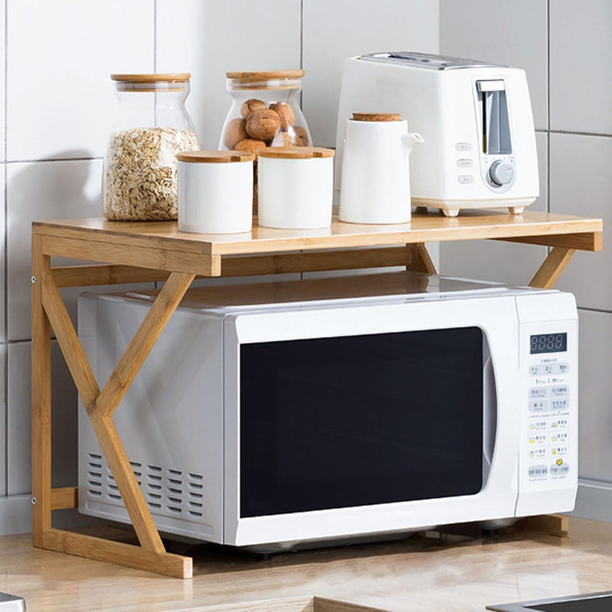 Microwave Oven Rack,Tier Wooden Microwave Oven Rack - High Capacity Kitchen Countertop Organizer for Toaster & Spices - Perfect Storage Solution for Home & Office Use