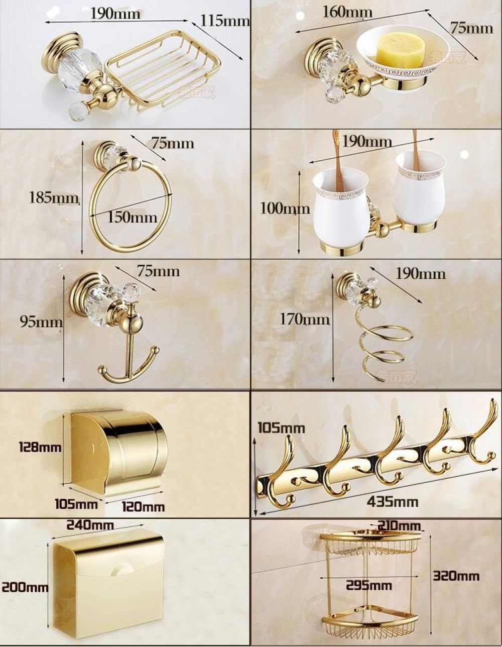 Golden Polished Brass & Crystal Bathroom Accessories Bath Hardware Set Towel Rack Towel Bar Paper Holder Soap Dish,Towel bar only