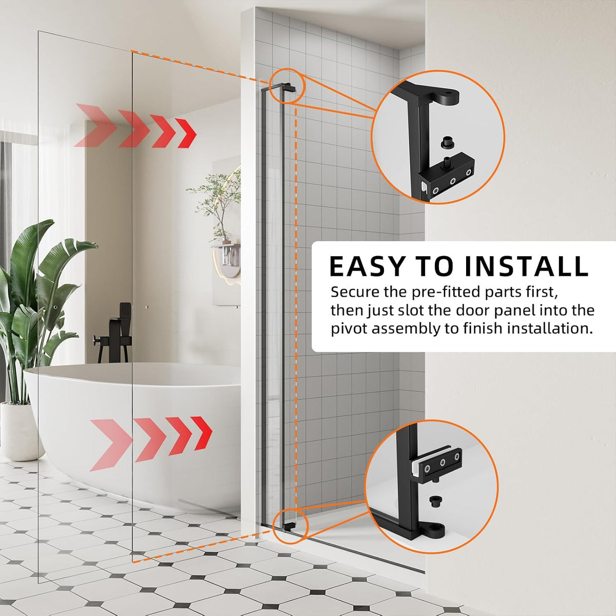 ACE DECOR 32-36' W x 72' H Frameless Pivot Shower Door, Pivot Swing Shower Glass Door with 1/4' (6mm) and 5/16' (8mm) Tempered Glass, Easy-Clean Coating, Matte Black Finish, Reversible Installation