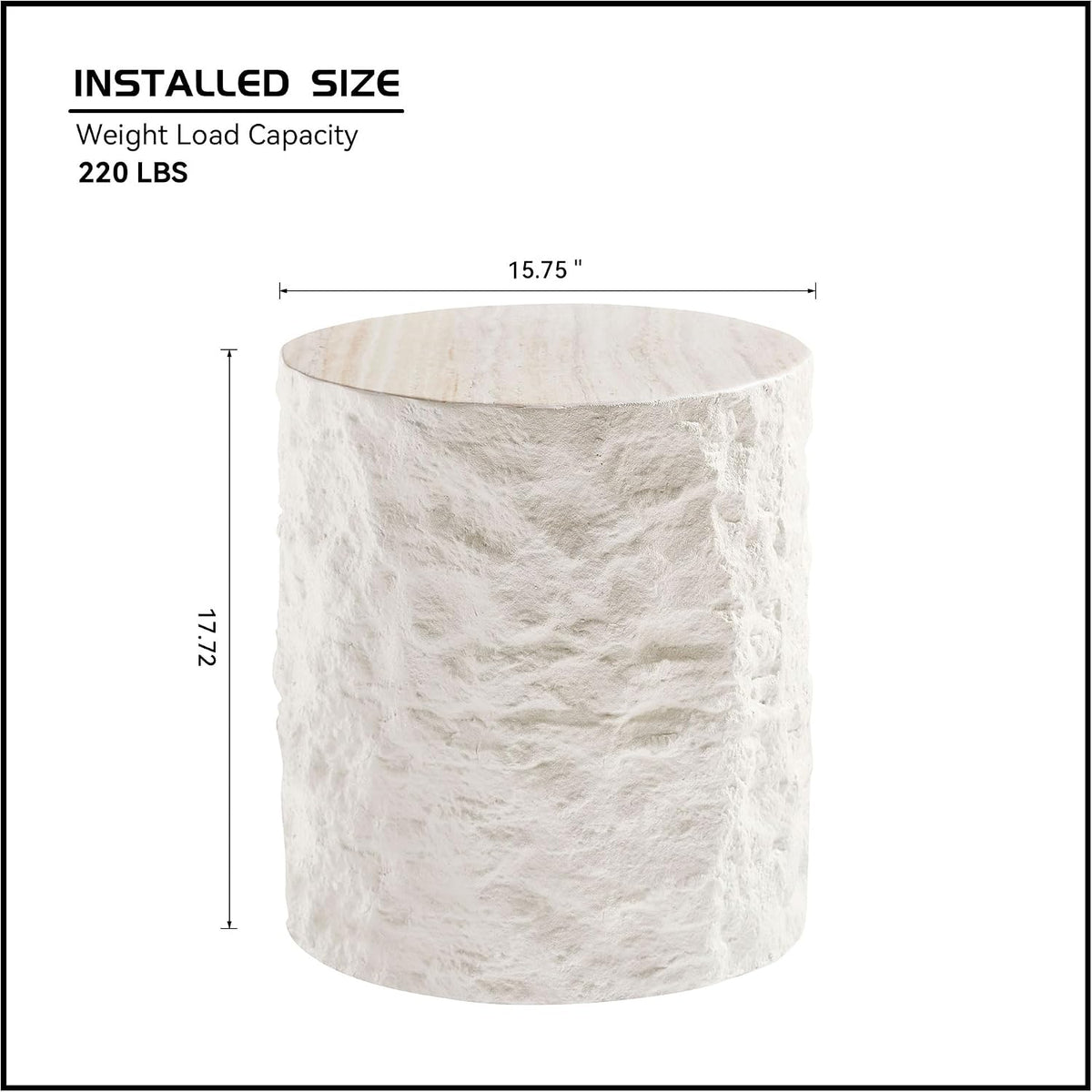 15.75' Round Fiberglass Side Table, Modern Imitation Stone Coffee Table for Living Room & Bedroom, Beige, No Assembly Required