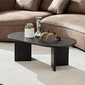 LKTART 39.37 Inch Oval Coffee Table for Living Room, Modern Small Coffee Table with Sturdy Pedestal for Apartment, Bedroom, Black
