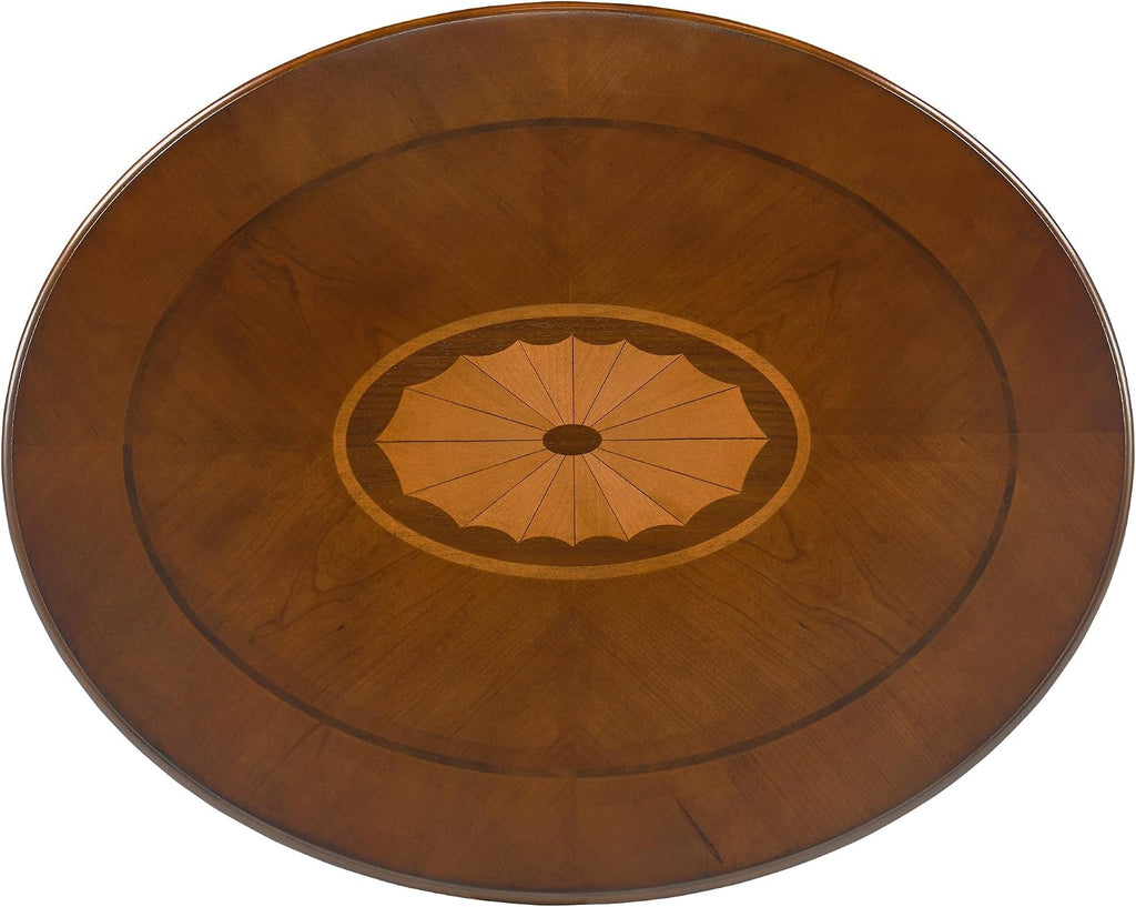 Large Oval End Table with Drawer, Sofa Side Table with Storage Shelf, Solid Wood Beside Table with Unique Floral Tabletop, Home Table for Living Room,Beeswax No-Tools Install CJZ1533MG