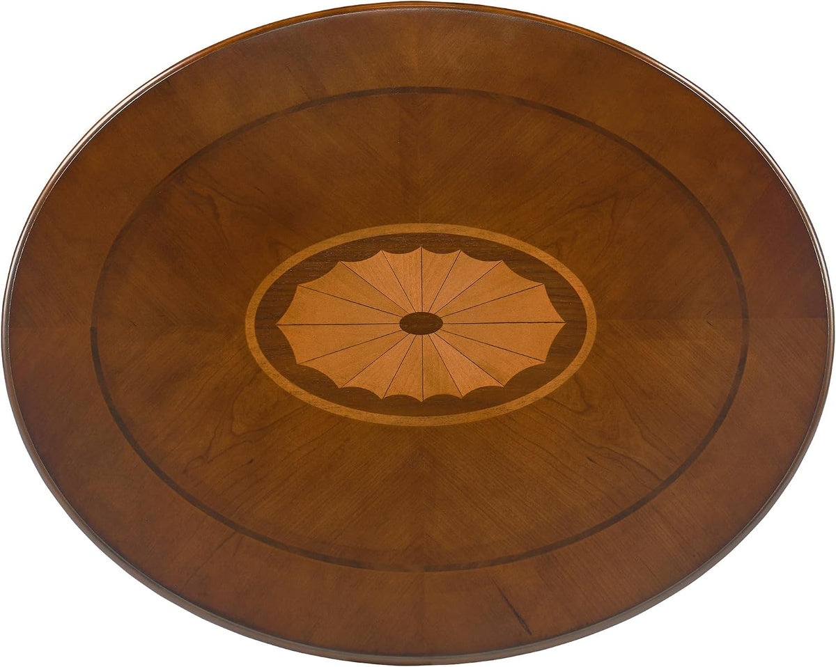 Large Oval End Table with Drawer, Sofa Side Table with Storage Shelf, Solid Wood Beside Table with Unique Floral Tabletop, Home Table for Living Room,Beeswax No-Tools Install CJZ1533MG