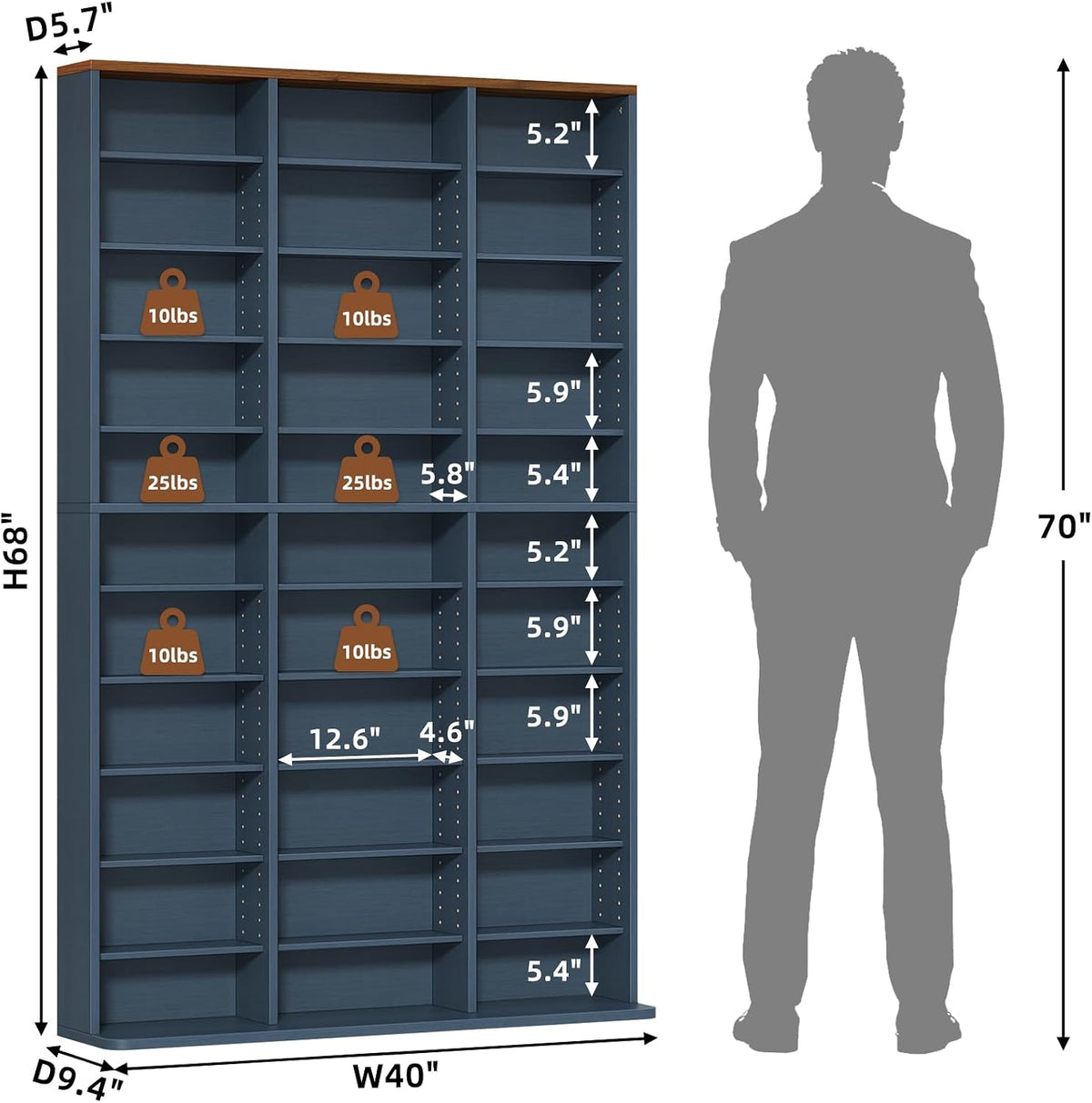 LELELINKY 11 Tier Tall Display Cabinet, Media Storage Cabinet with Adjustable Shelves, Free Standing DVD Organizer Shelf, Floor Multimedia Storage Manga Bookshelf for Living Room & Home Office,Blue