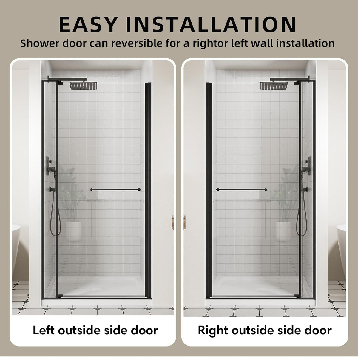 ACE DECOR 28-32' W x 72' H Frameless Pivot Shower Door, Pivot Swing Shower Glass Door with 1/4' (6mm) and 5/16' (8mm) Tempered Glass, Easy-Clean Coating, Matte Black Finish, Reversible Installation