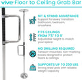 Vive Floor to Ceiling Grab Bar - Stand Assist Aid for Elderly - Shower Safety Bar for Seniors - Stand Assist Transfer Pole - Shower Support Pole - Toilet Rail for Disabled & Handicap Security