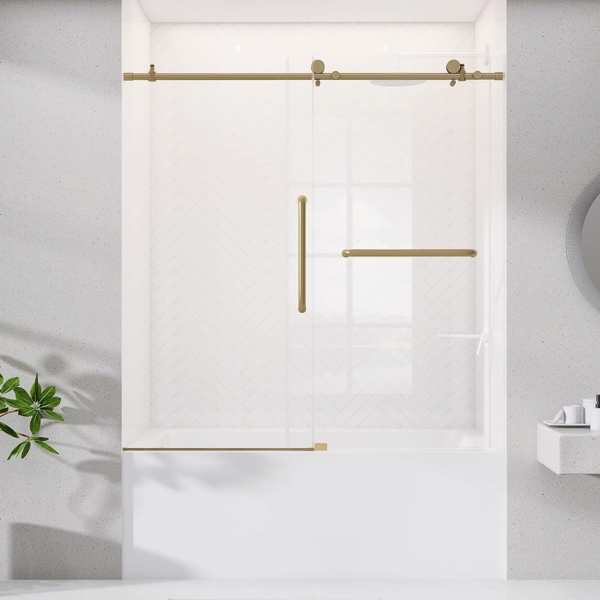 Sliding Tub Shower Door 56-60 in. W x 60 in. H Frameless Bypass Bathtub Shower Doors 1/4 inch Clear Tempered Glass Tub Door for Walk-in Shower Brushed Gold Harewares