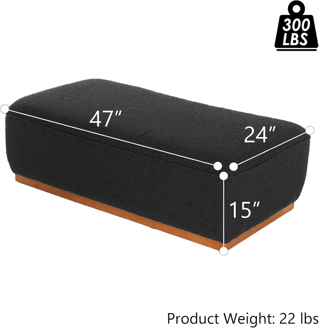 Rectangular Ottoman Coffee Table 30' Premium Fabric upholstered Coffee Table with high Density Foam and Solid Wood Frame, Stylish and Practical Living Room Furniture, Black