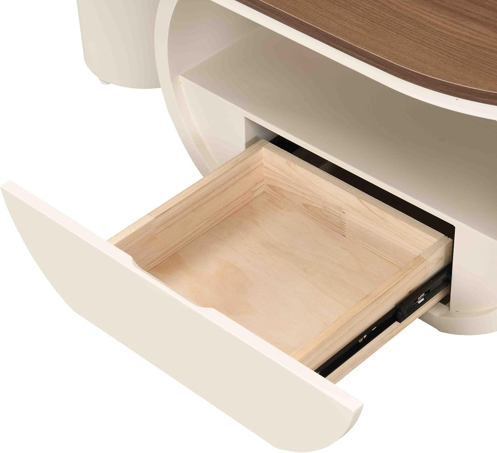 Coffee Table of 2,Oval Central Table with Wood/Marble Grain Top and Drawer,Modern Tea Table for Living Room Bedroom