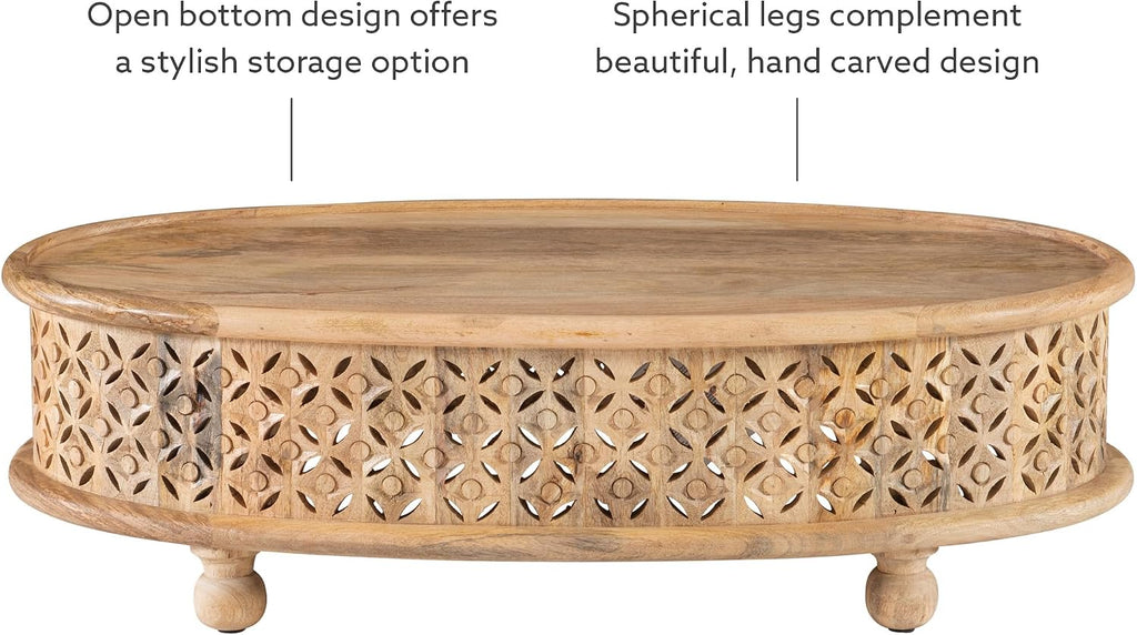 Powell Sympico Natural Stained Mango Wood Sympic Oval Coffee Table with Carved Details
