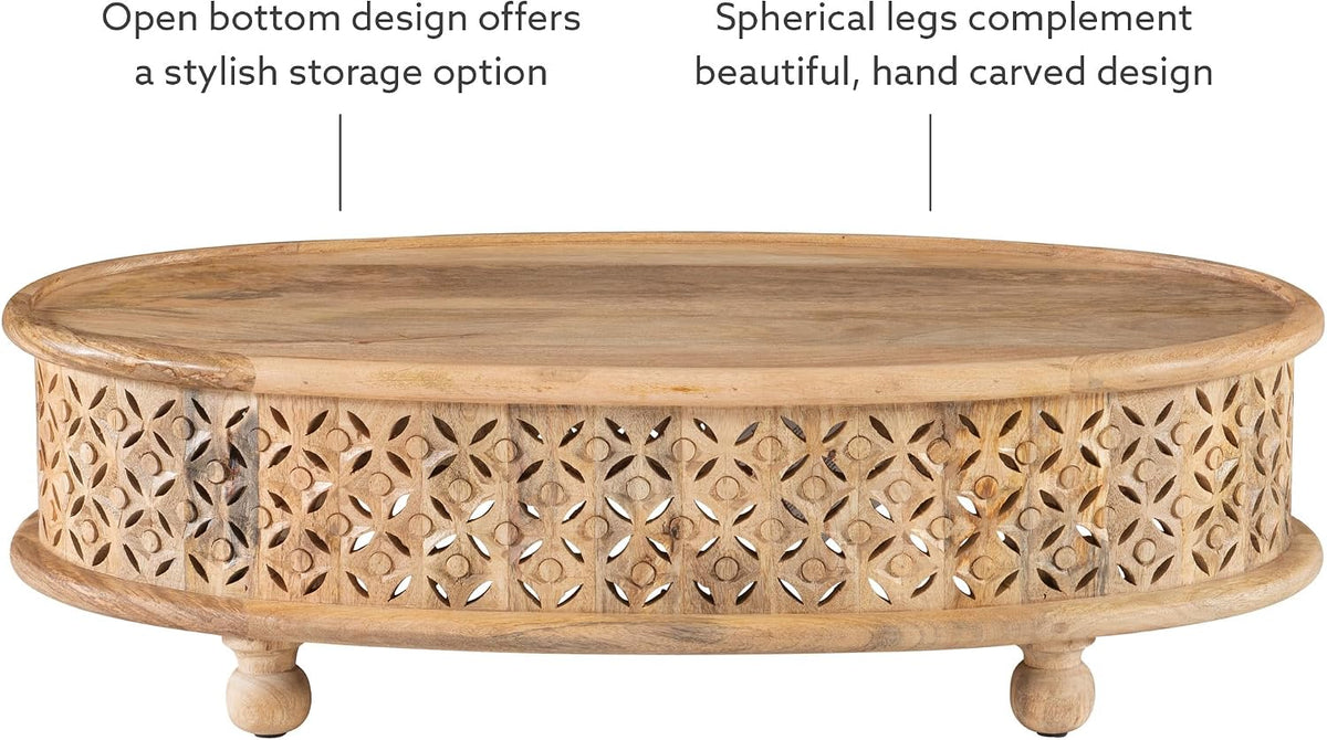 Powell Sympico Natural Stained Mango Wood Sympic Oval Coffee Table with Carved Details