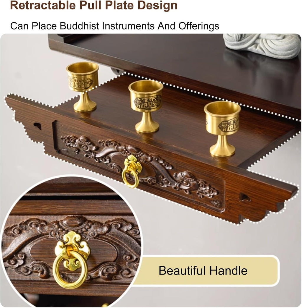 Wall-Mounted Buddha Altar Shelf, Wooden Altar Table, Temple Buddha Shrine, Meditation Table, Chinese Fengshui Statue Display Shelf, for Living Rooms, Shrines, Temples(50x30x20cm/19.7x11.8x7.9in)