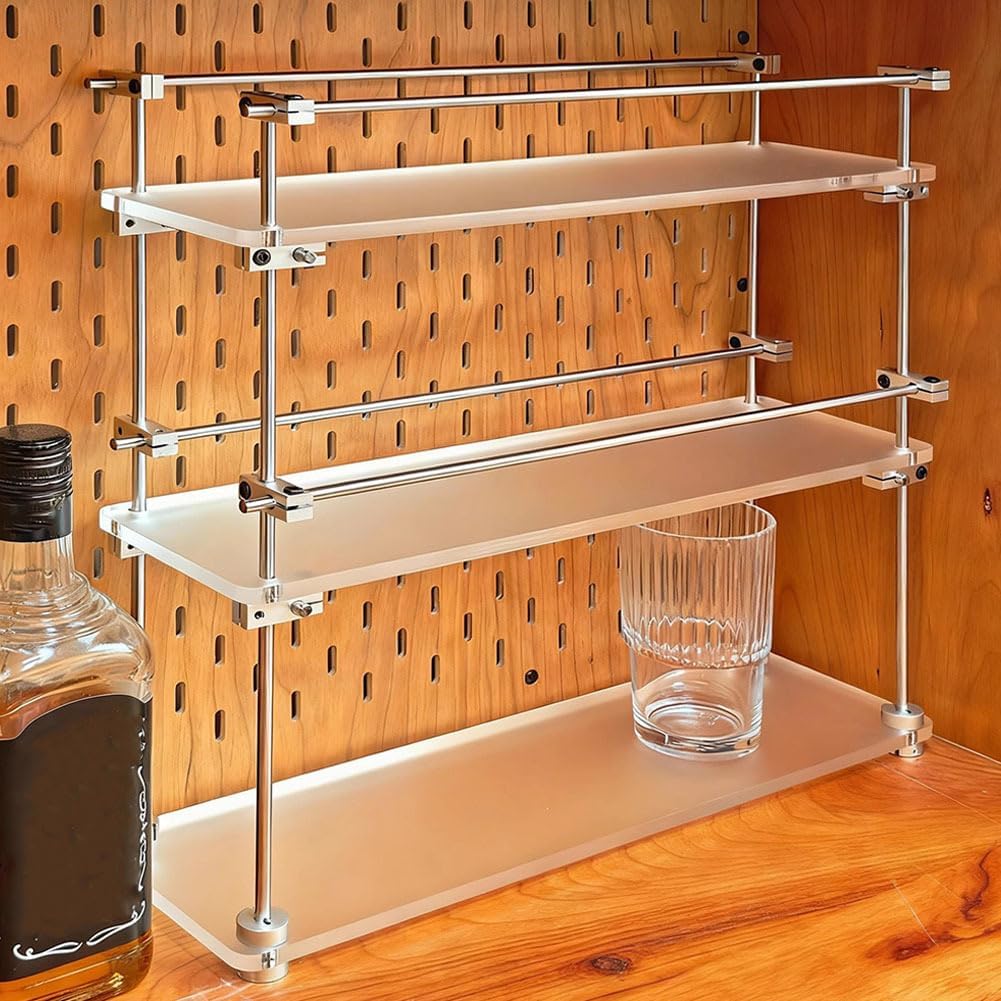 Three-Tier Coffee Cup Countertop Storage Rack, Modern Acrylic Kitchen Countertop Organizer, Vanity And Cosmetic Storage Rack, Bathroom Storage And Organizing Rack