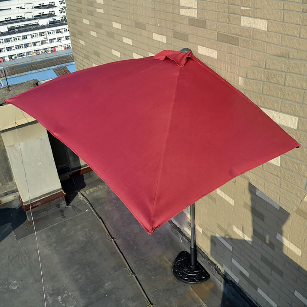 Against The Wall Half Square Parasol, Red Waterproof Patio Umbrella Outdoor Market Table Umbrellas, Heavy Duty Garden Balcony Sun Shade Cover
