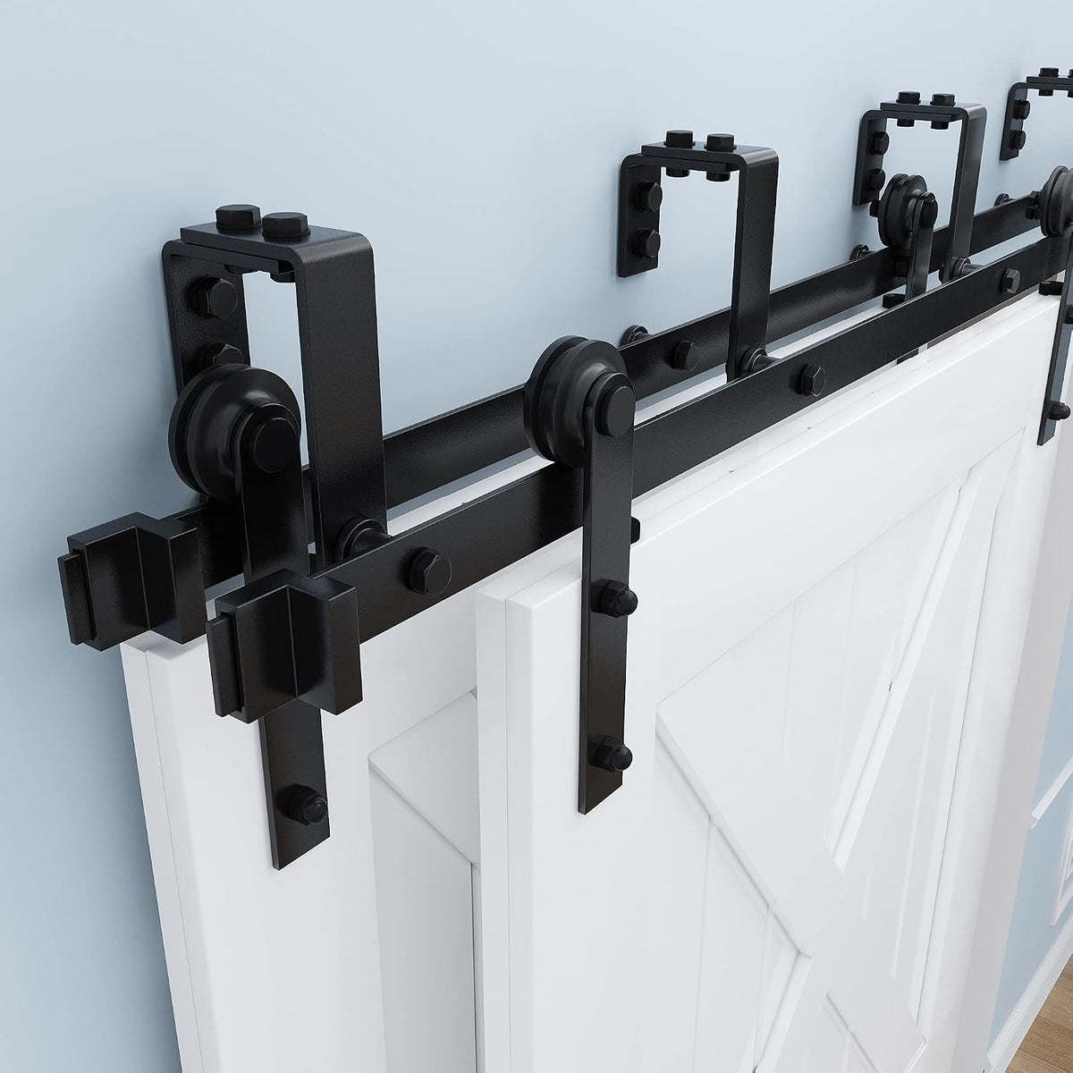 ZEKOO 4 FT Bypass Barn Door Hardware Kit Double Track Low Ceiling Bracket with Metal Hanger for Double Sliding Barn Door (4FT Bypass Hardware)