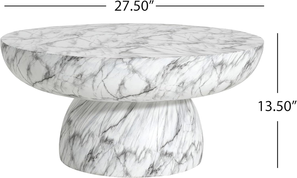 27.5' Round Marble Coffee Table Modern Faux Stone Coffee Table for Indoor and Outdoor Circle Center Tables with Pedestal Accent End Side Tables for Living Room, Magnesium Oxide, Cream