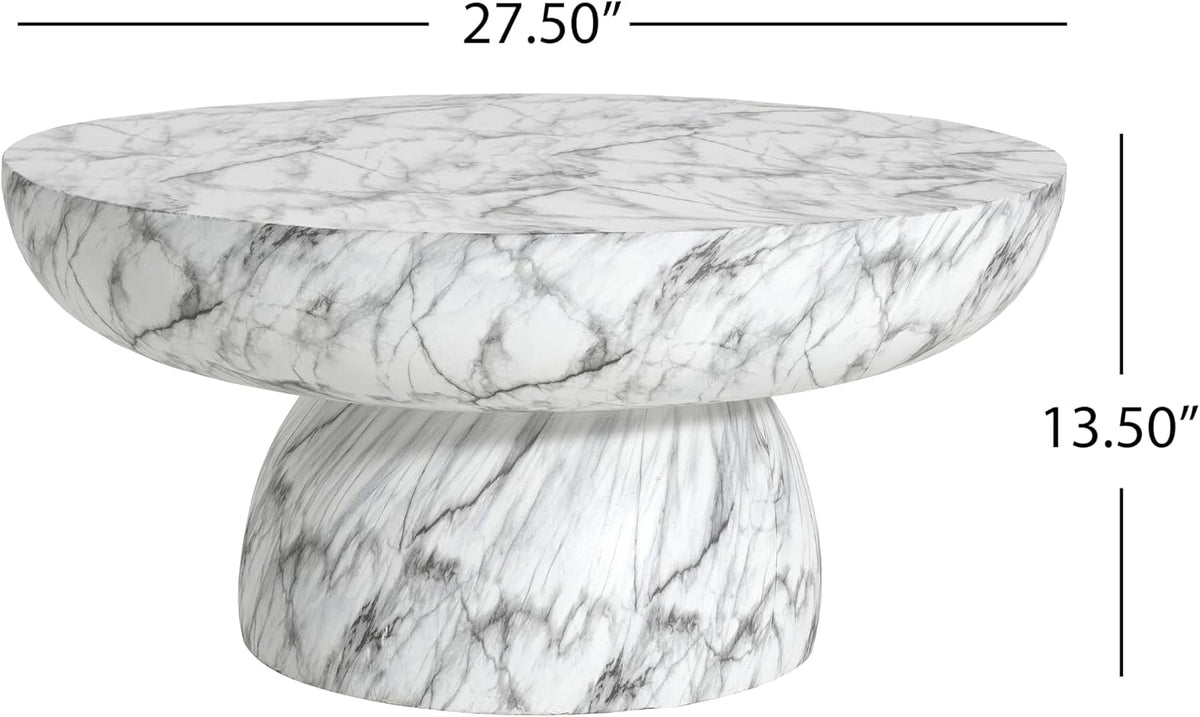 27.5' Round Marble Coffee Table Modern Faux Stone Coffee Table for Indoor and Outdoor Circle Center Tables with Pedestal Accent End Side Tables for Living Room, Magnesium Oxide, Cream