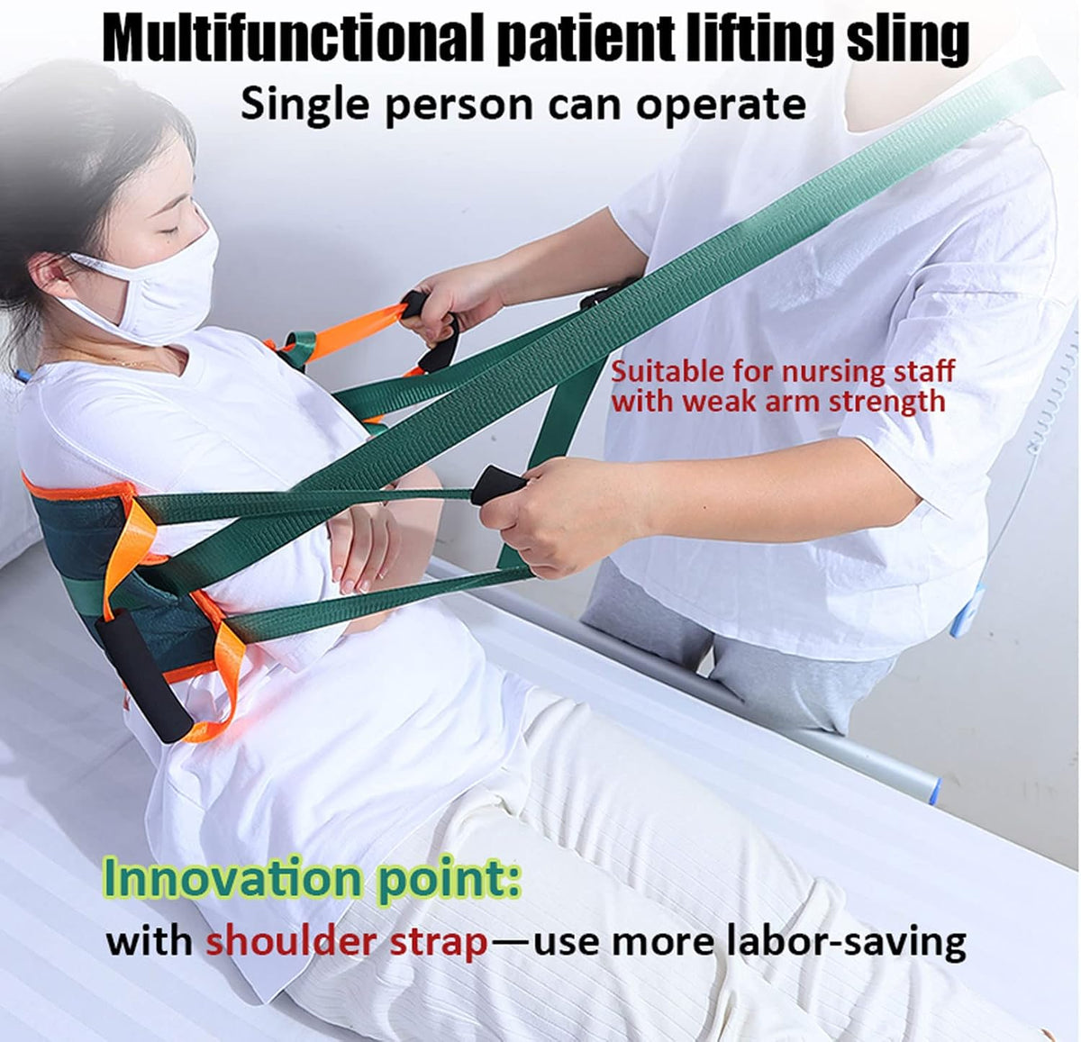 Patient Lifting Slings Gait Transfer Sling Belt with 4 Handles for Disabled The Elderly and Paralyzed Patients, Mobility Disability Support Aids Get Up, Thick Reinforced Webbing,