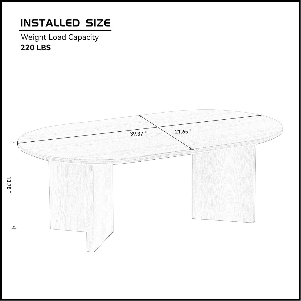 39.37 Inch Modern Coffee Table MDF Oval Coffee Table for Living Room Small Coffee Table with Sturdy Pedestal for Apartment Bedroom Walnut
