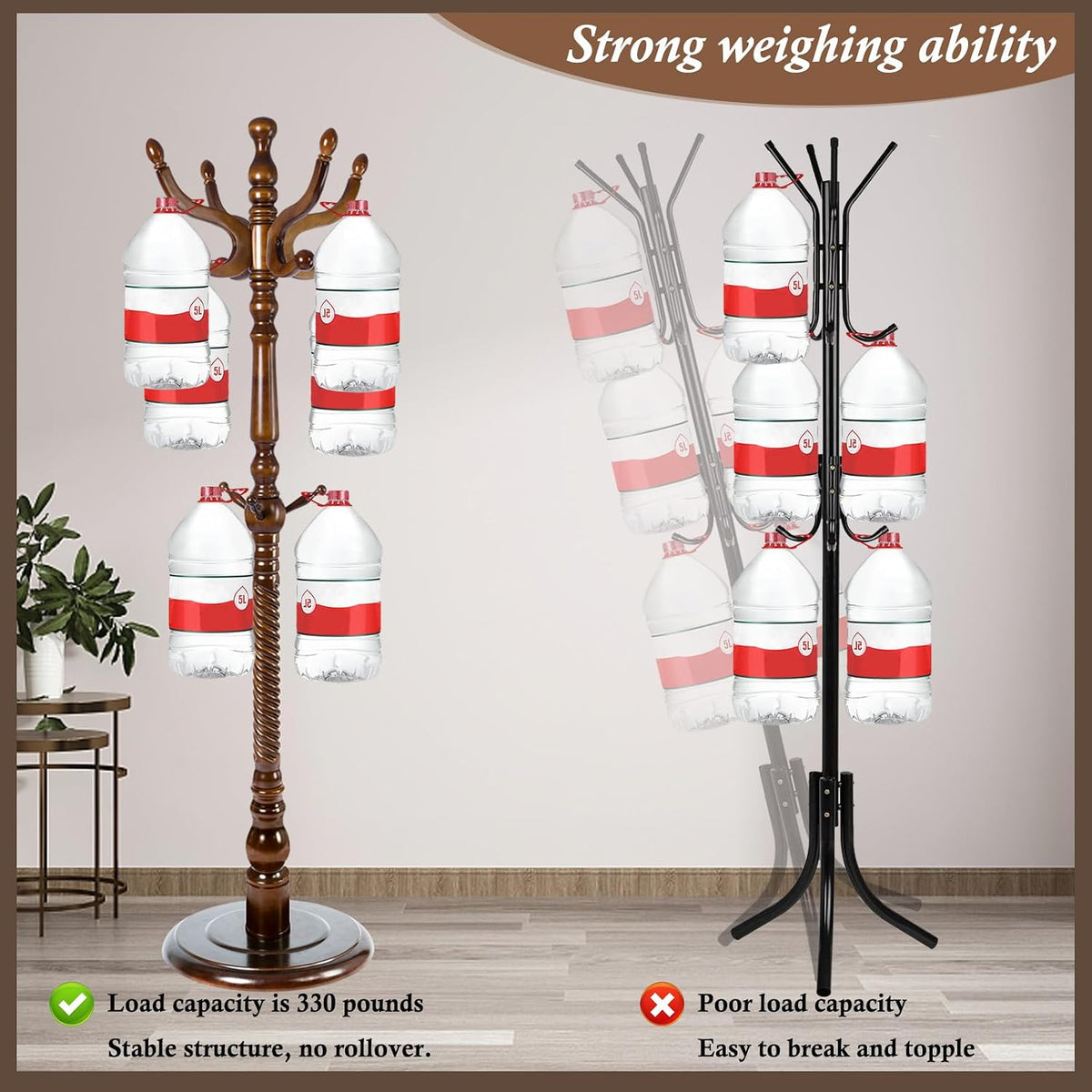 Wooden Coat Rack Freestanding, Vintage Coat Racks with Sturdy Round Base, Adjustable Height 37.40'-72.83' Entrance Coat Rack for Bedroom Living Room Entryway (Vintage Circular)