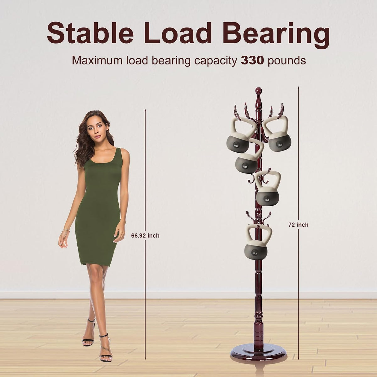 Solid Wood Coat Rack – 72' Freestanding Coat Racks Stand with 14 Hooks & Stable Base, Adjustable Height Modern Wooden Hall Tree for Entryway, Bedroom, Office, Home (Mahogany Phoenix Hook)