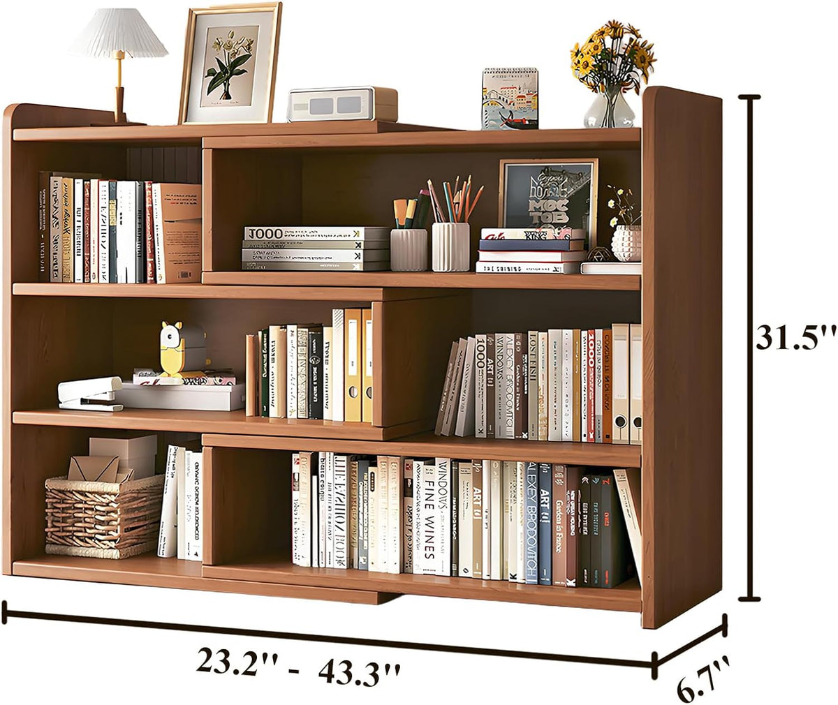 3 Tier Corner Bookcase, Wooden Extendable Shelf with Open Shelf Units, Decorative Display Storage Shelves for Living Room Bedroom Study Office (Walnut)