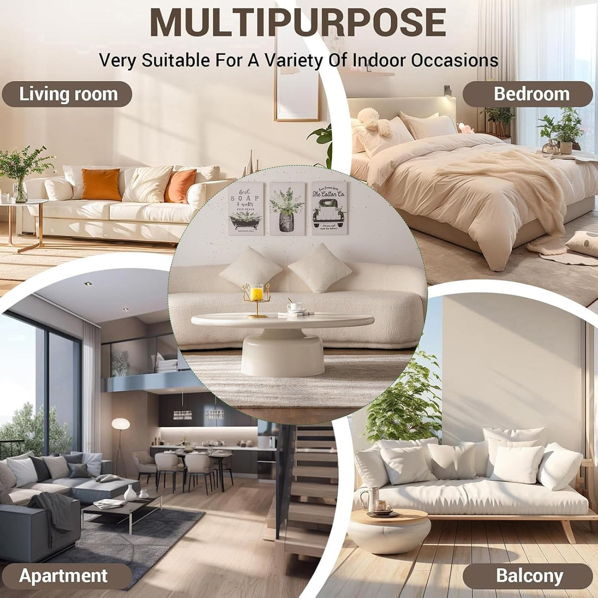 White Oval Coffee Table for Living Room, Contemporary Pedestal Design, Traditional Round Circle Wooden Center Coffee Table, for Farmhouse Apartment (B45.7)