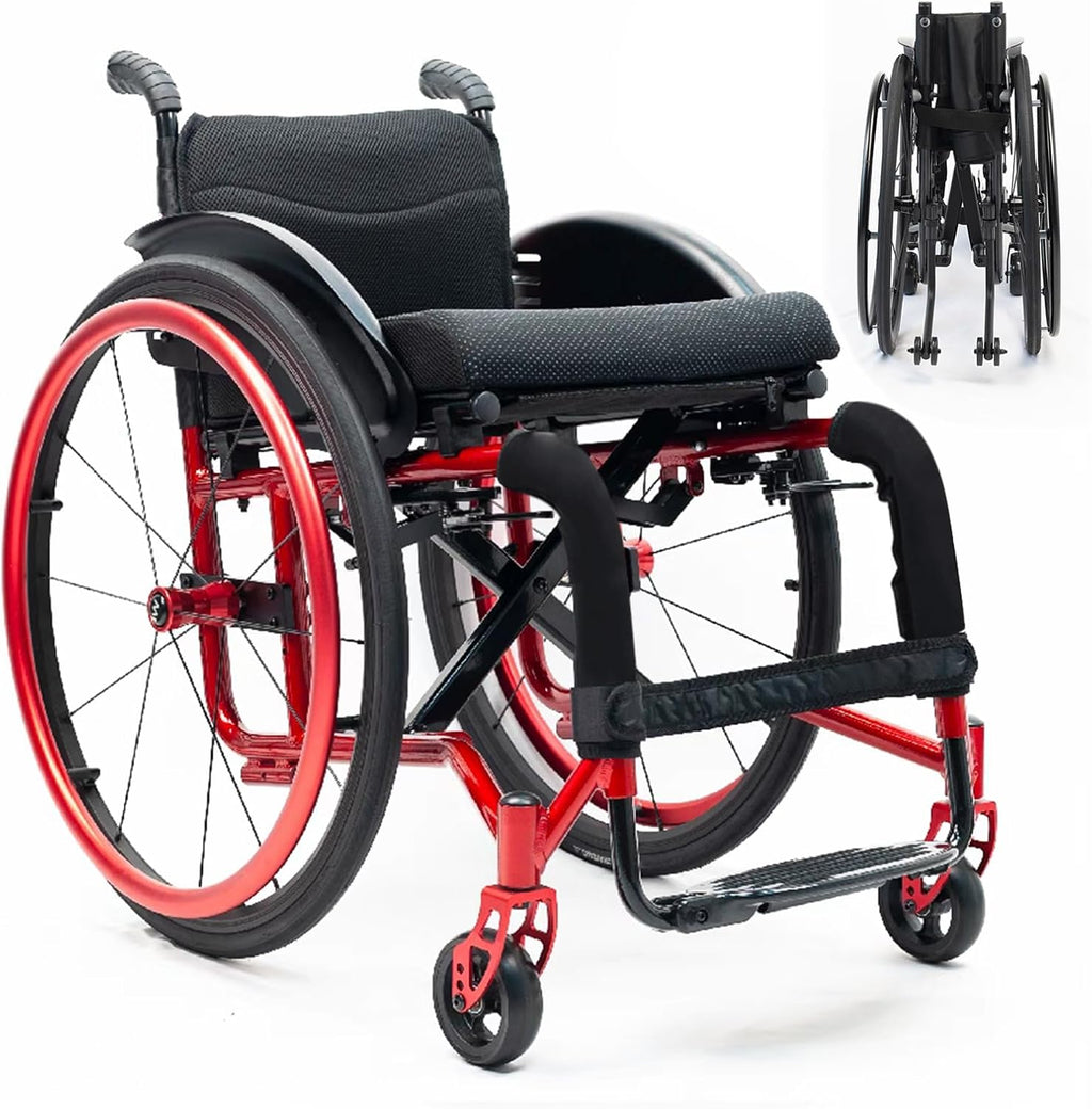 Light Wheelchair,Folding Wheelchair For Adults,Lightweight Foldable Wheelchair,Aluminum Alloy Wheelchair,Compact Wheelchair,Sports Folding Transport Wheelchair,All - Terrain Wheelchair(Size:34cm/13.4i