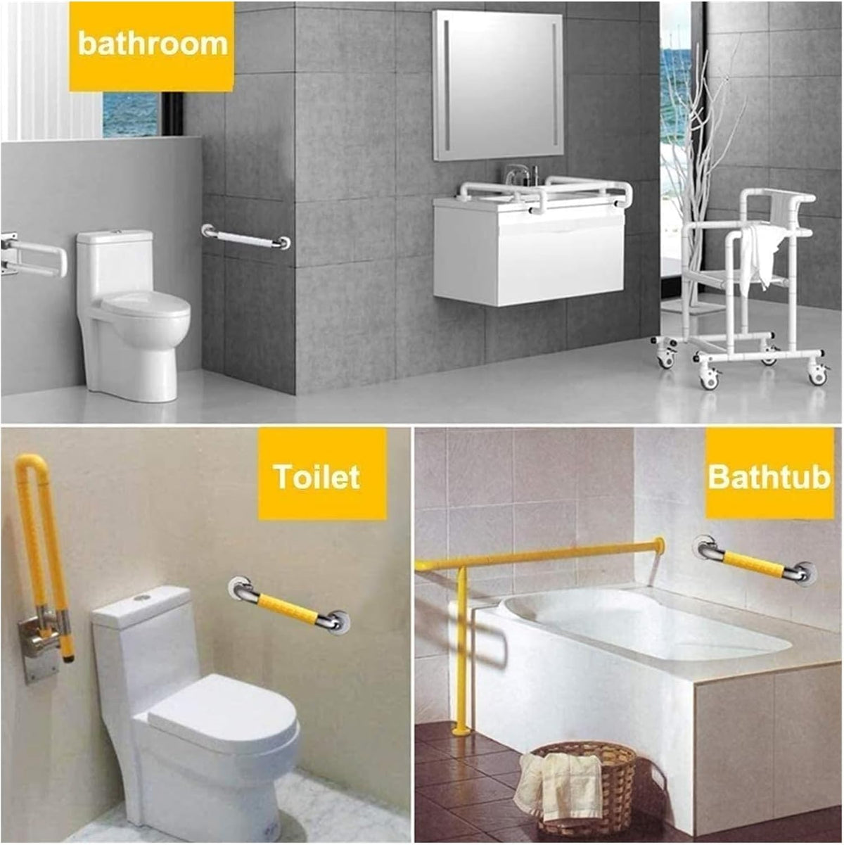 Bathroom, Grab Bar Grab Rail Handrail Toilet Handle Bathtub Stainless Steel for Handicap Elderly Injury and Disability Aids