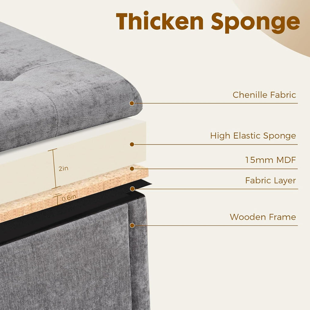 4-in-1 Storage Ottoman 30 Inch Large Hidden Storage Ottoman Foot Stool Square Ottoman Coffee Table with Soft-Close Hinge for Living Room (Gray)