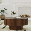 WXFKLDJ Round Drum Coffee Table Brown Fluted Coffee Table Wood Circle Center Table Pedestal End Table for Apartment Living Room (Dark Brown Round)