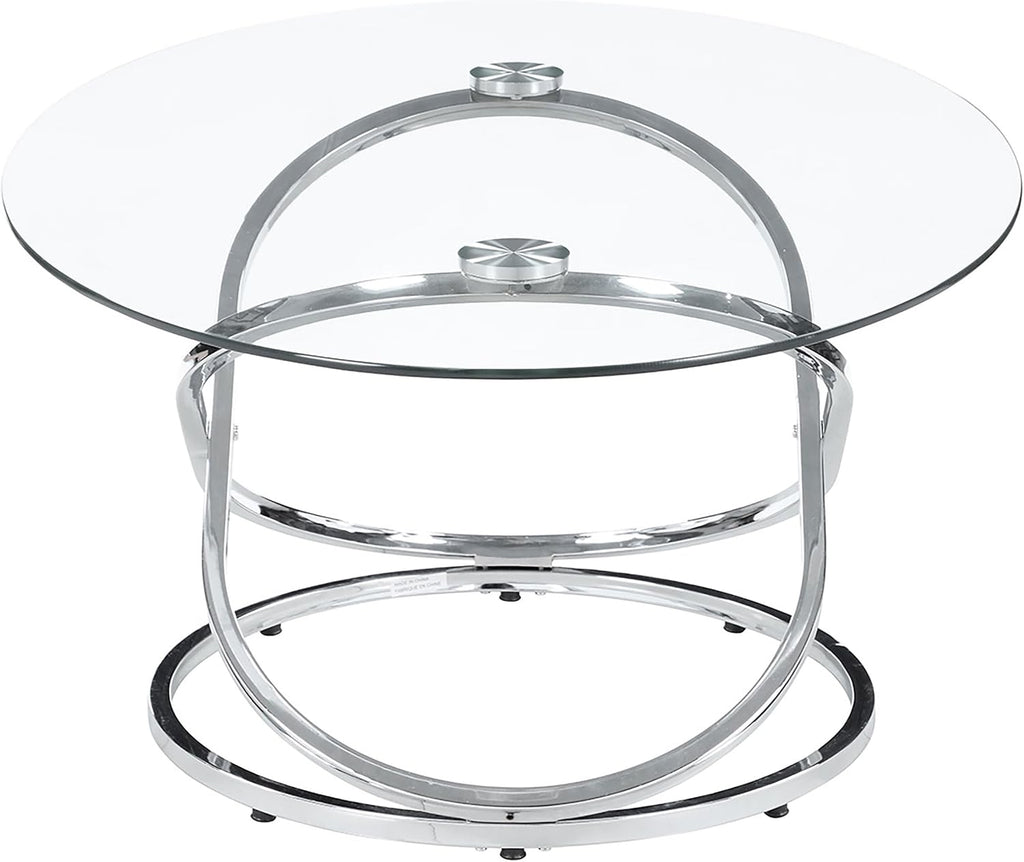 Coaster Home Furnishings - Warren - 3-Piece Coffee Table Set with Clear Glass Oval Tops, Metal Frame with Intertwined Ring Design - Living Room - Chrome - 722373
