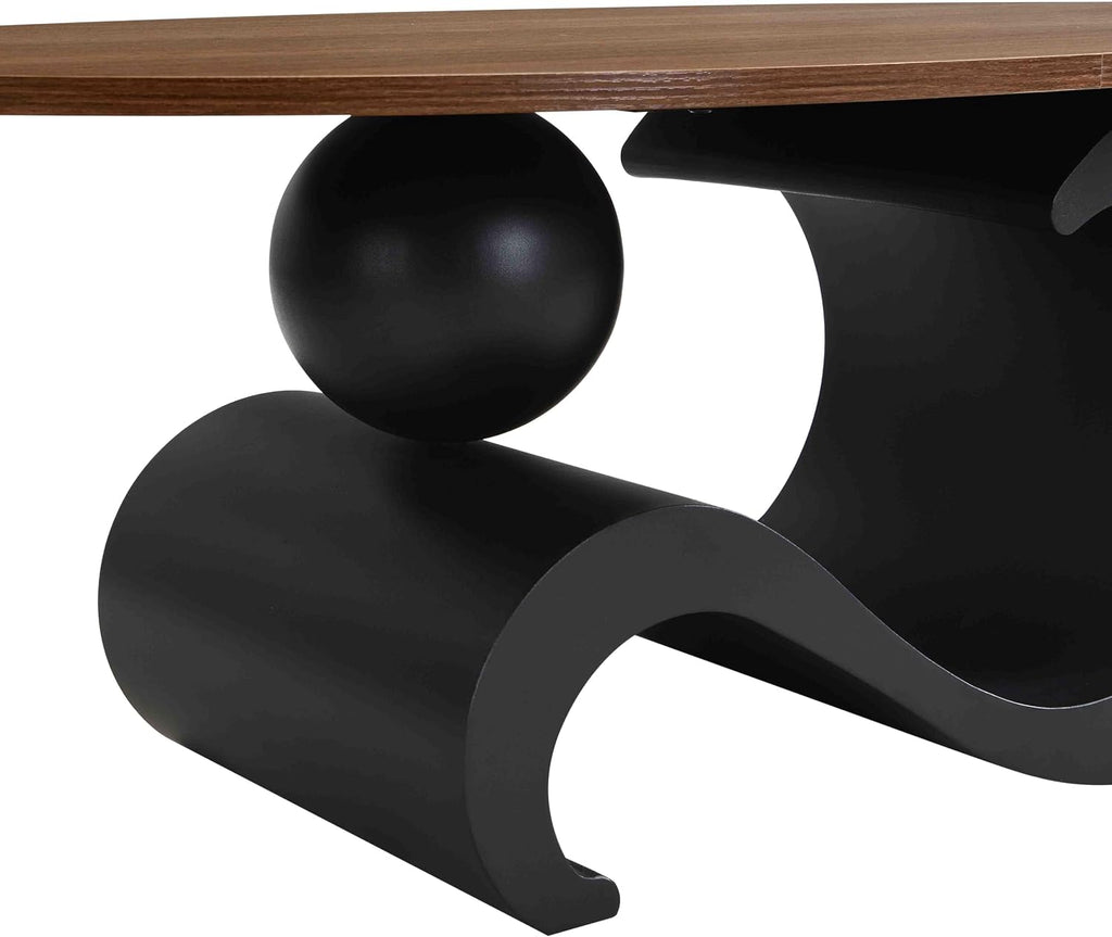 SSLine Luxury Nesting Coffee Table Set with Curved Base Modern Living Room Table Set of 2 Include Oval Coffee Table and End Table for Living Room Bedroom,Black Walnut