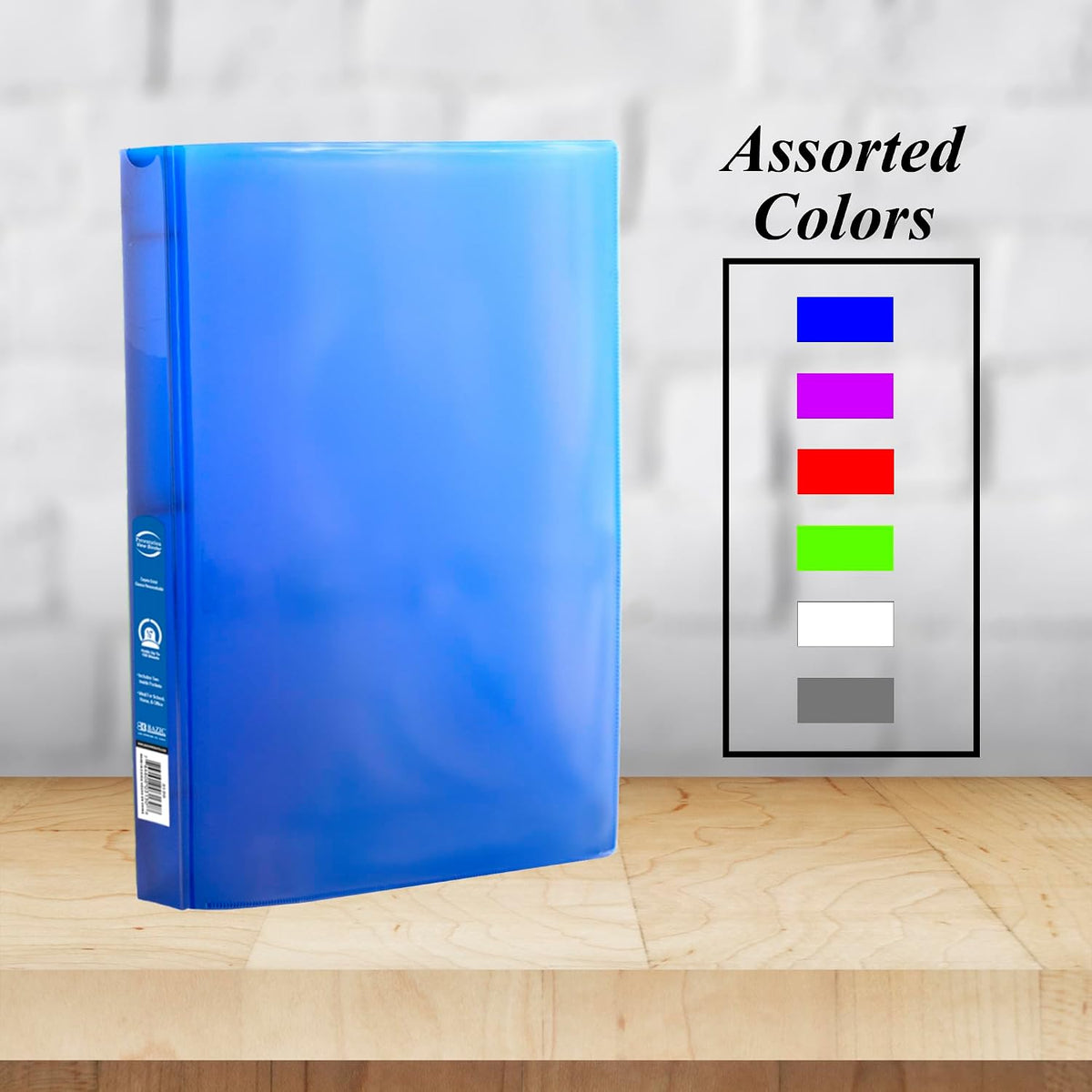 BAZIC Products 3 Ring Binder - Assorted Color, Economy View Binder with Clear Overlay Cover and Round Rings, Organizer for School Office Home Use, 0.5 inch Capacity Holds 100 Sheets Paper, 48-Pack