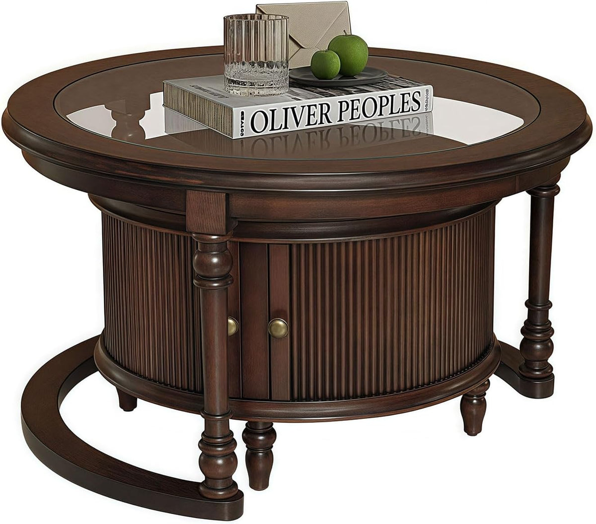 31.5' Nesting Coffee Table Set of 2, Modern Round Center End Side Table for Living Room with Storage Drawer, Dark Brown