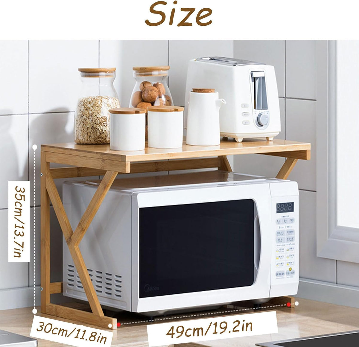 Microwave Oven Rack,Tier Wooden Microwave Oven Rack - High Capacity Kitchen Countertop Organizer for Toaster & Spices - Perfect Storage Solution for Home & Office Use