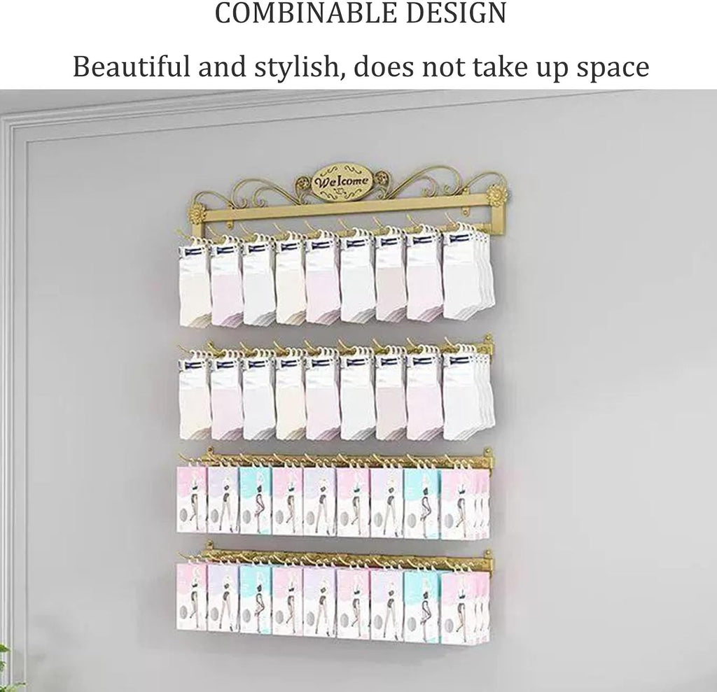 Wall-Mounted Socks Storage Organizer Display Stand,Modern Metal Retail Store Earring Holder Hanging Jewelry Rack,Closet Storage Metal Necklace Hooks Keyring Hats Craft Toys Show Rack