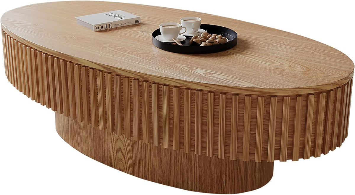 JUSTONE 47' Oval Coffee Table,Farmhouse Wood Coffee Table Accent Table with Storage for LivingRoom,Apartment,Office,Natural Wood