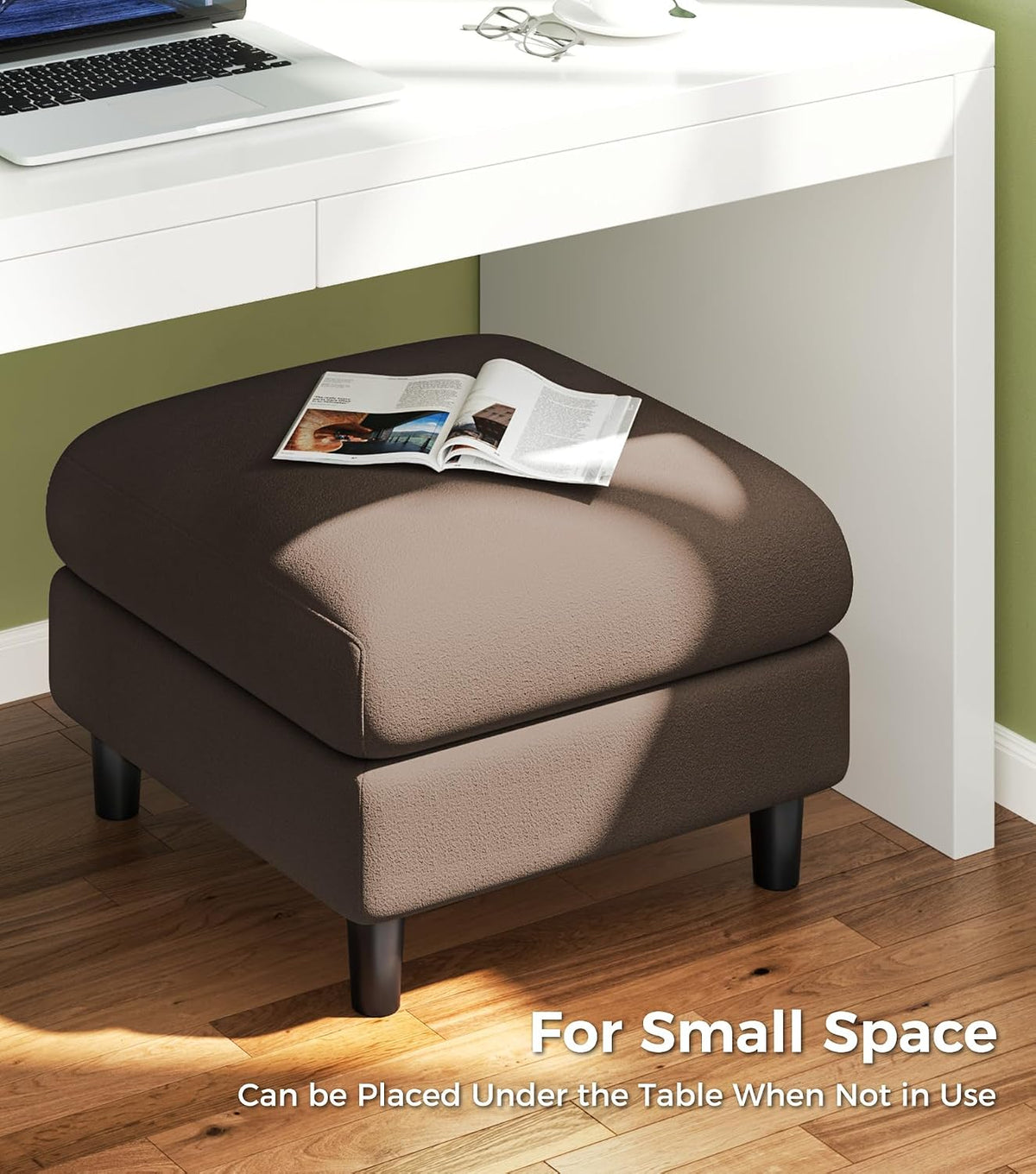Welzona Teddy Storage Ottoman, 26.7' Large Living Room Ottoman, All-Wood Coffee Table Ottomans with Storage, Tool-Free Setup Ottomans for Living Room, Bench for Bedroom, Brown