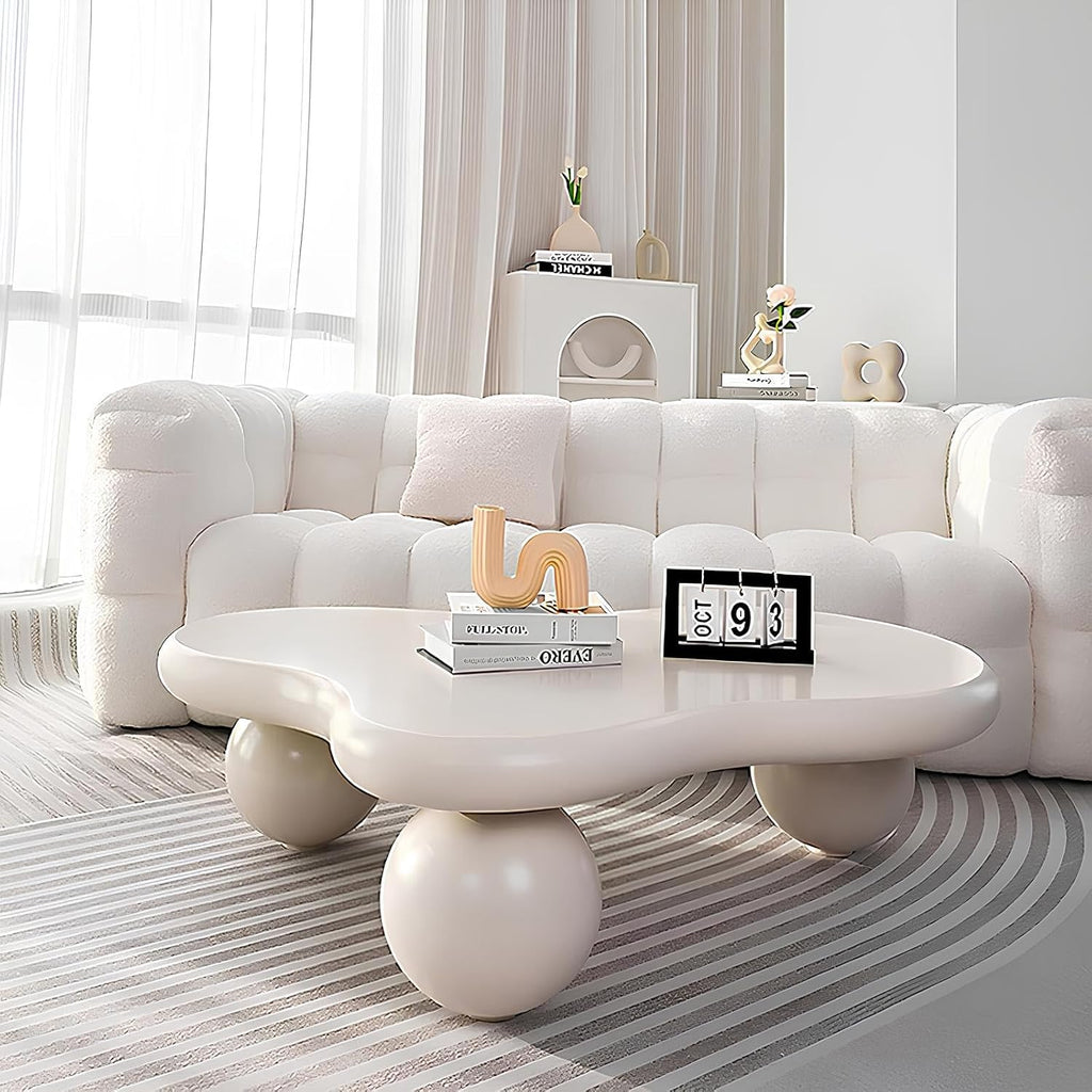 White Cloud Coffee Table 46.06' Unique Modern Cartoon Coffee Tables Cute Irregular Coffee Table Indoor End Table Cream Cloud Coffee Tables for Living Room Bedroom, Easy Assembly (46.06' White B1)