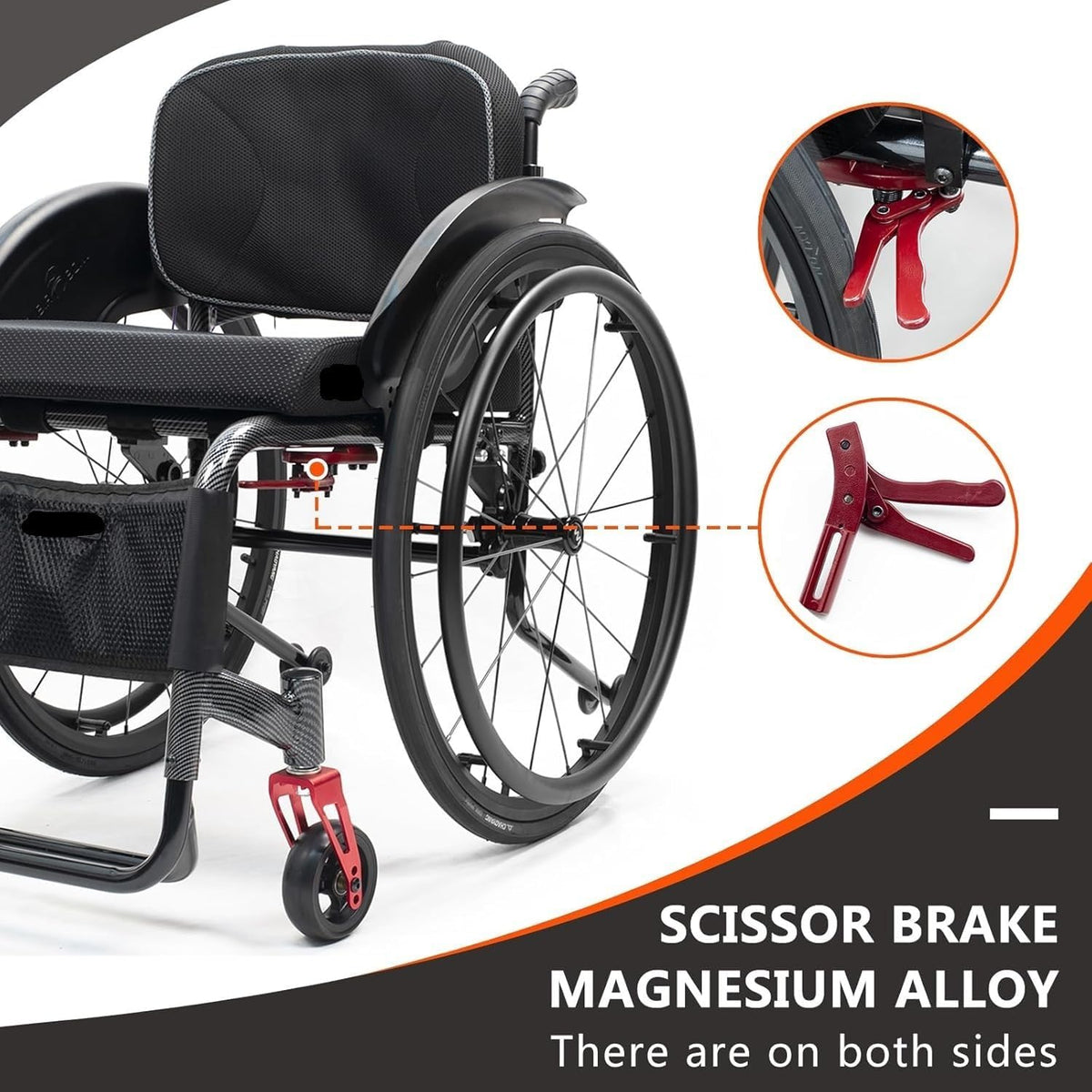 Aluminium Sports Wheelchair,Ultralight Transit Travel Wheelchair,Lightweight Transport Wheelchair,Portable Fast Self-Propelled Wheelchair,Quick Releasefor Rear Wheel,Manual Brake,Storage Bag(43cm/17in