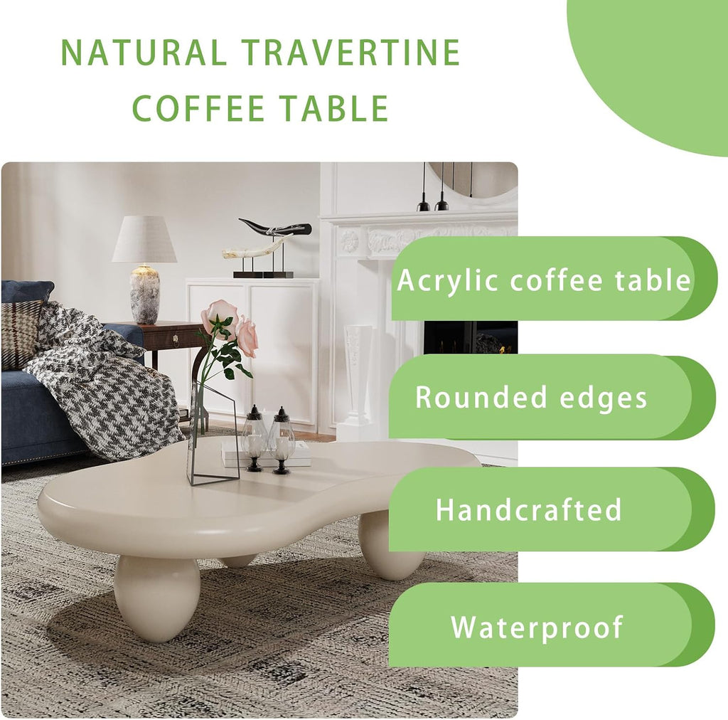 Cloud Coffee Table, Cute Irregular Coffee/Tea Table with Large Tabletop, Accent Cocktail Table, Cloud Shape Modern Coffee Table for Living Room, Office, Home Dec (C White 41.33 inch)