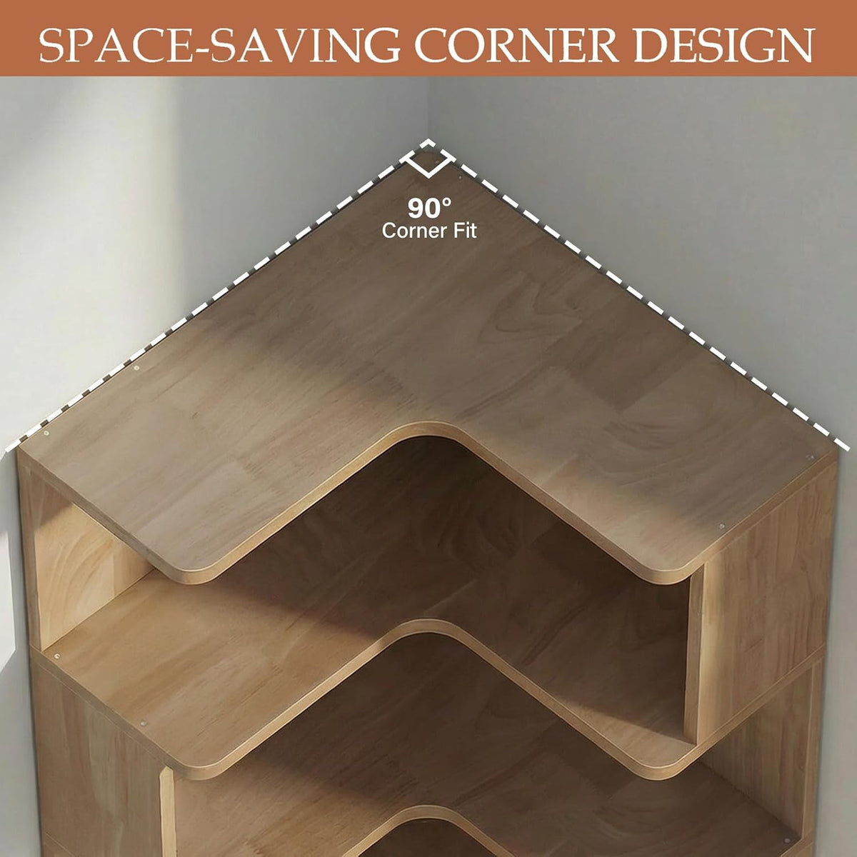 Corner Bookshelf 5-Tier L-Shaped, 66 Inch Tall Wooden Freestanding Bookcase, Modern Display Storage Organizer for Home Office, Living Room, Walnut