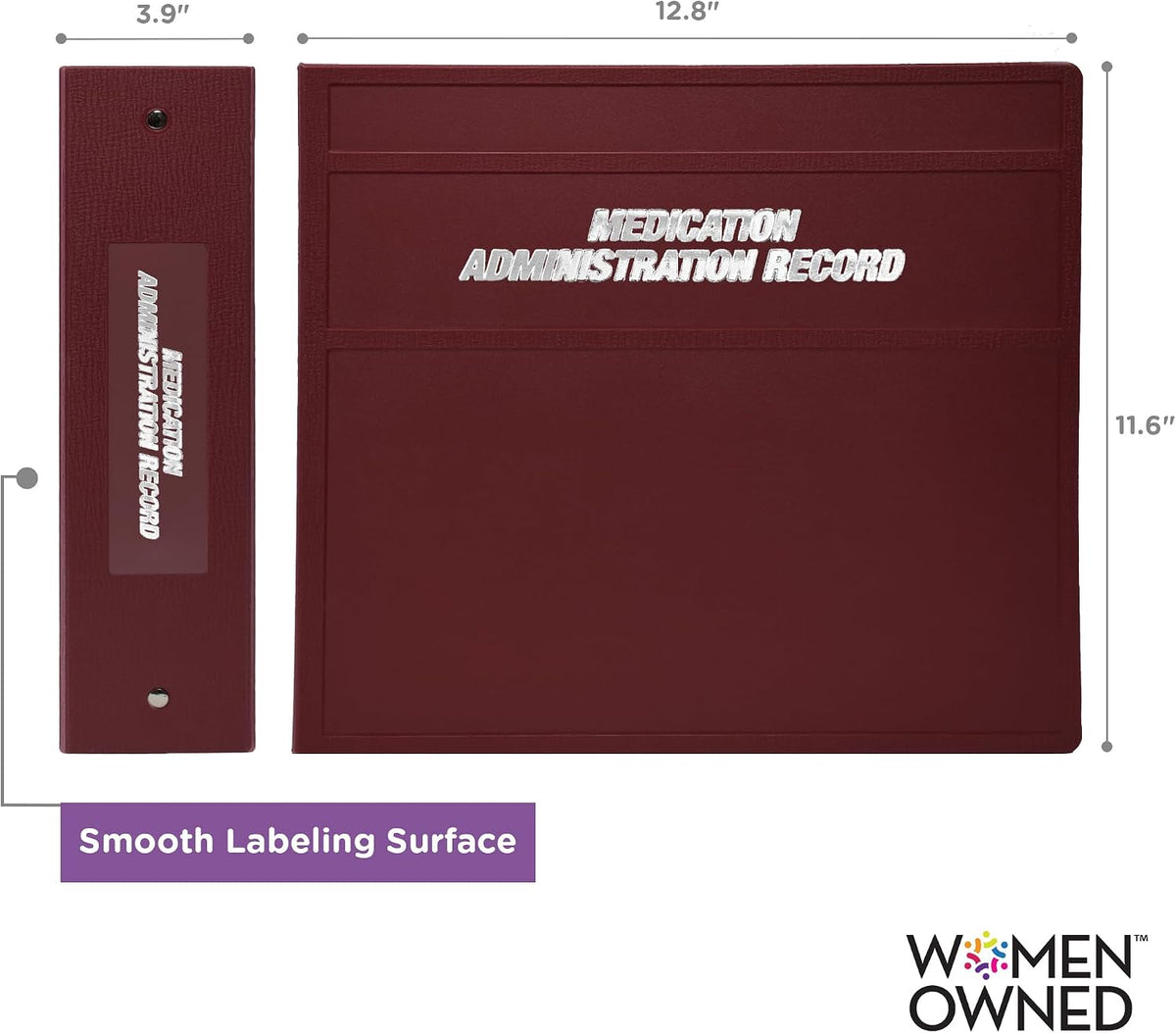 Carstens 4-Inch Heavy Duty Round Ring Binder for Medication Administration Records – Side Opening, Wine, Case of 10, Durable Plastic, No Pockets, Holds 600 Letter Sheets, Made in USA (1871-3RCS)