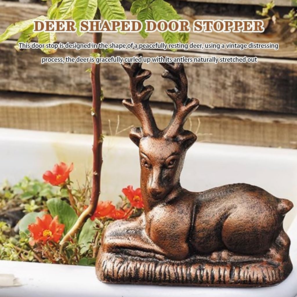 Door Stop Stopper Holder Deer-Shaped Pastoral Style,Cast Iron Material Non-Slip,Study Desk Art Decoration,Housewarming Gift