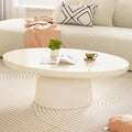 46' Oval Coffee Table, Mid-Century Modern Drum Coffee Table with Sturdy Pedestal & Thick Tabletop, Low Coffee Table for Living Room & Office, Easy Assembly, White